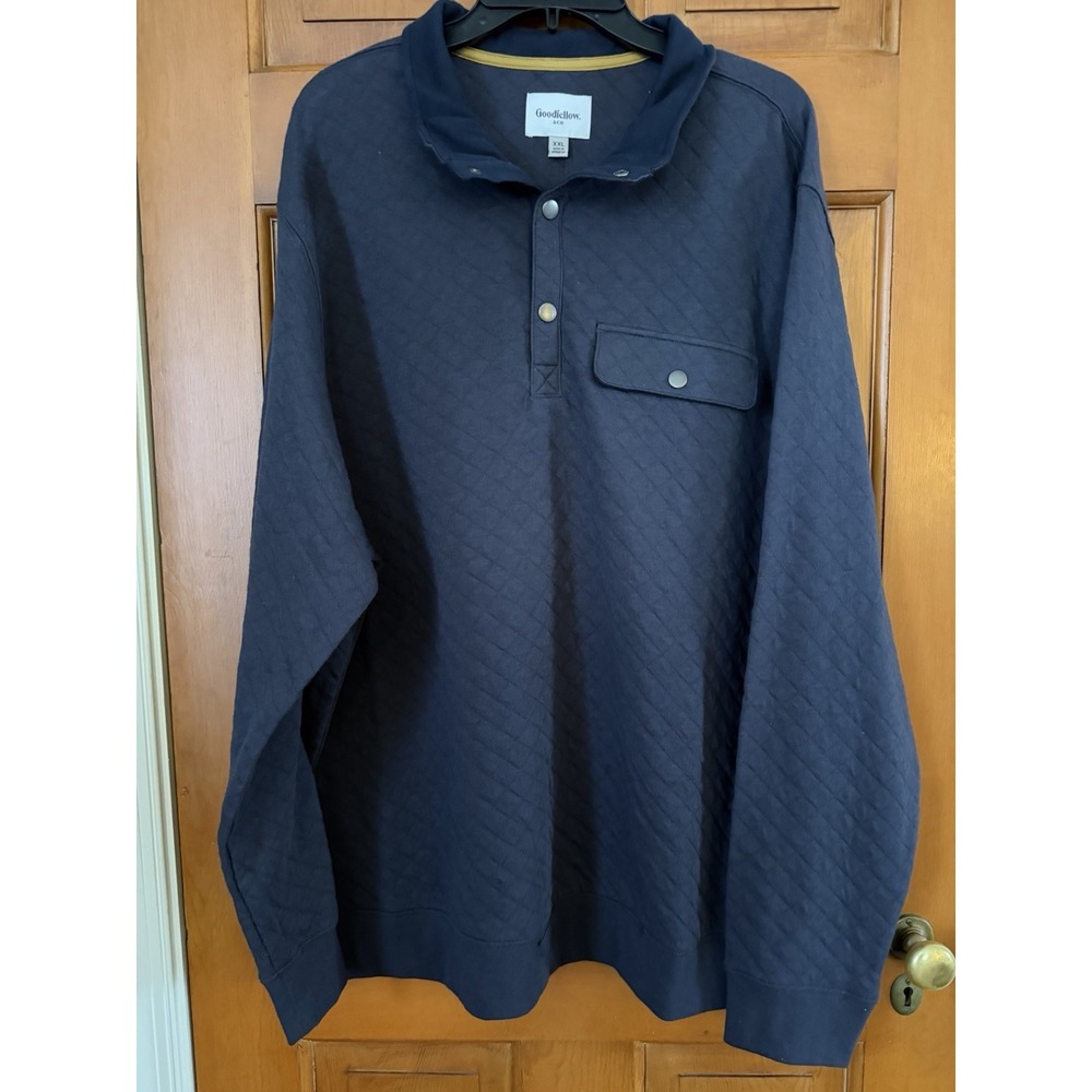 Men's Goodfellow Blue Quilted 1/4 Snap Long Sleeve Pullover Size XXL NWT